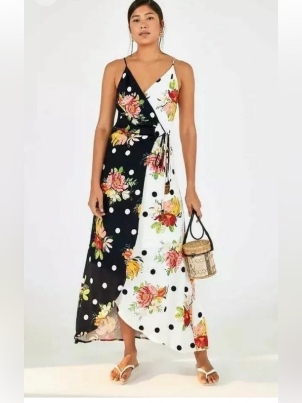 NWT FARM Rio Nanaju Mixed Wrap Dress Polka Dot Floral Maxi Size XS